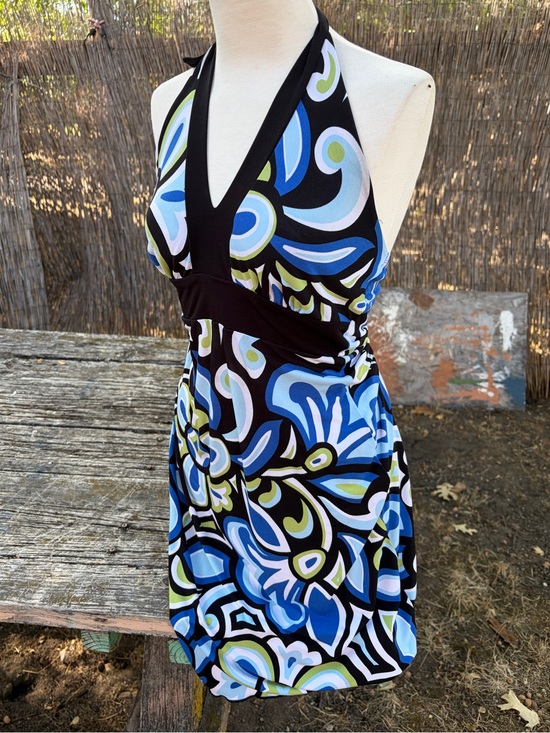 Enfocus Studio Dresses & Skirts - Y2K green + blue funky patterned halter dress
